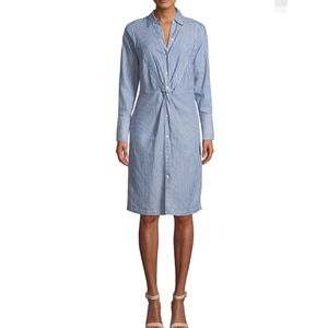 NWT Vince light blue white striped twisted front and back midi shirt dress 8
